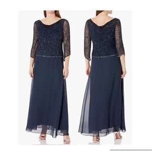 J Kara Women's Three Quarter Sleeve Beaded Dress